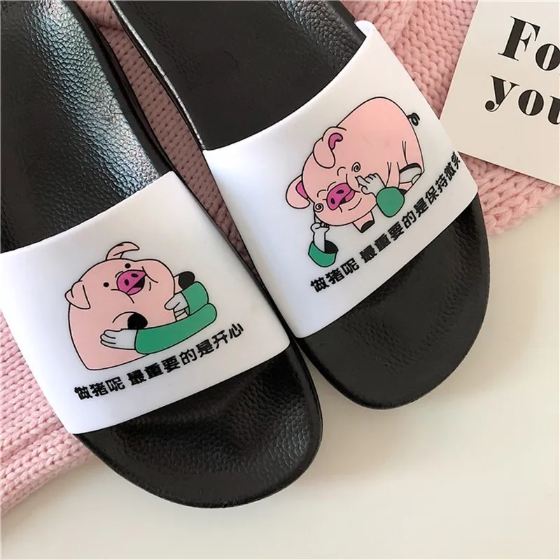 

New 2019 Women Slippers Lovely Pig Women Beach Shoes Comfortable Flat Slippers Summer Shoes For bathroom