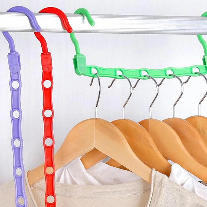 

10pcs/set Clothes Hangers Five-Hole Space Saver Wardrobes Clothes Organizer Storage Multi Clothing Hook for Bedroom Random Color