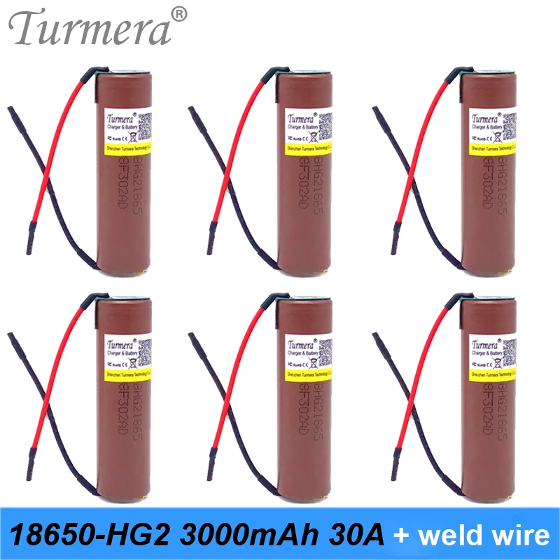 

Turmera 18650hg2 Original battery 18650 3000mah for shura screwdriver for battery slodering welding battery+DIY Silica gel cable