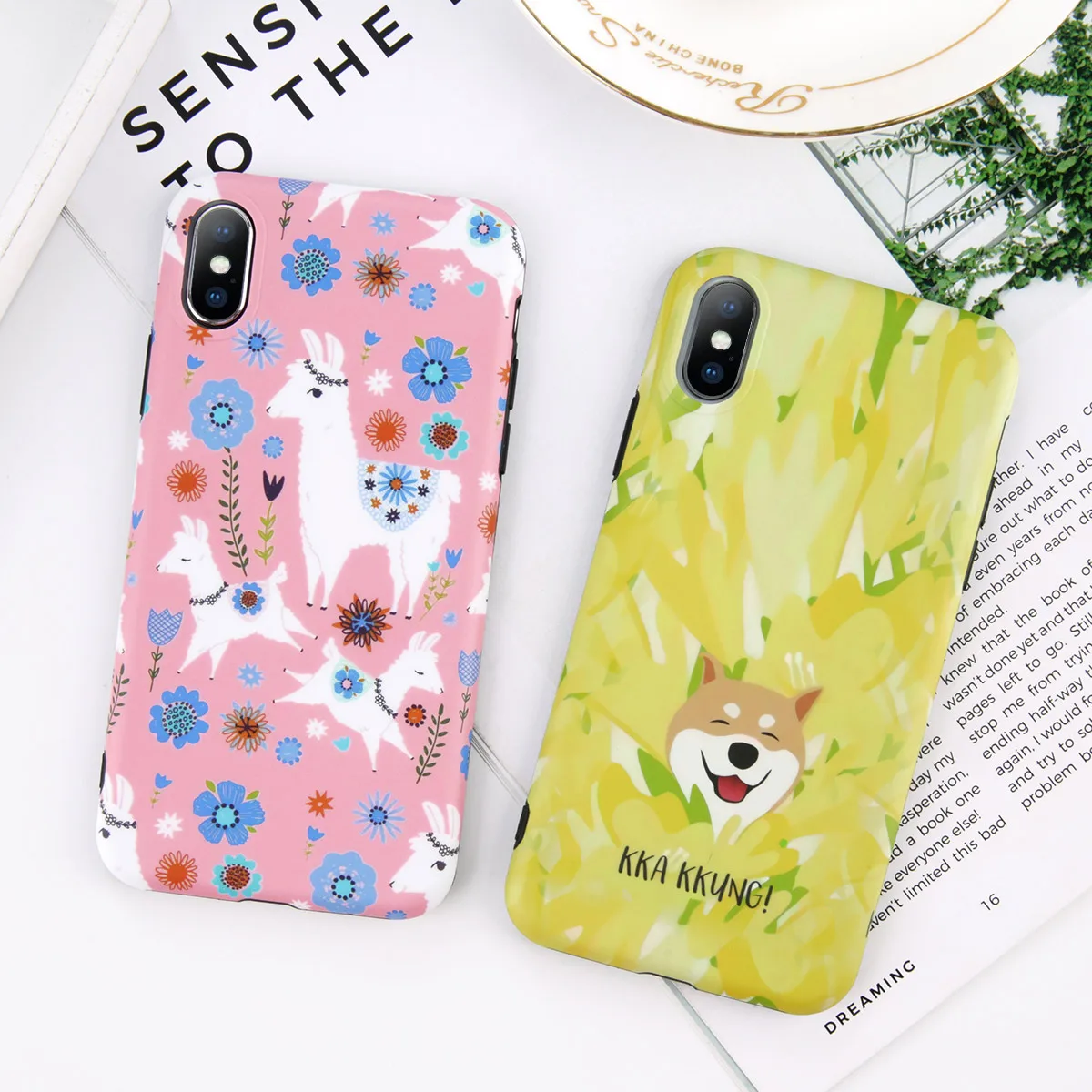 

KJOEW Cute Animal Pattern Flower Back Cover Cartoon Fox Sheep Shell Letter Soft Silicone Case For iPhone X 6 6S 7 8 Plus Funda