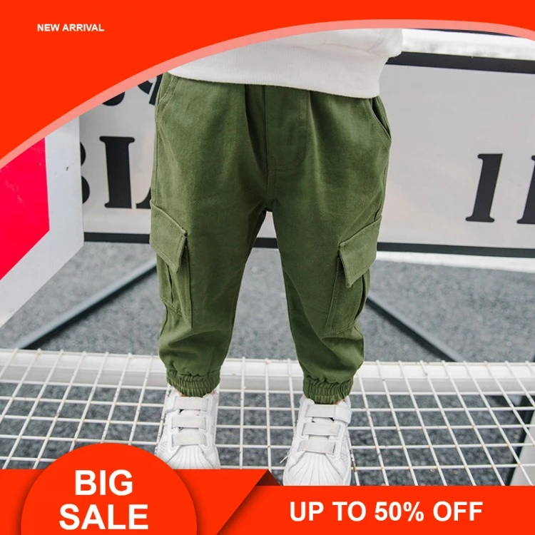 

Kids Boys Pants Casual Toddler Pants Boys Trousers 2019 New Green Patch Pocket Teen Cargo Pants