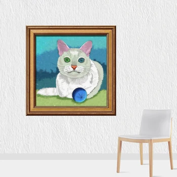 

1 pc Small Cute Smart Cat Framed Canvas Painting Animal Oil Painting for Modern Living Room Bedroom Home Decor Wall Art