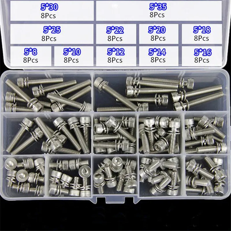 

Suleve 88pcs M5 Hex Socket Knurled Cap Head Screw 304 Stainless Steel Bolt Assortment Set Mounting Hardware High Quality