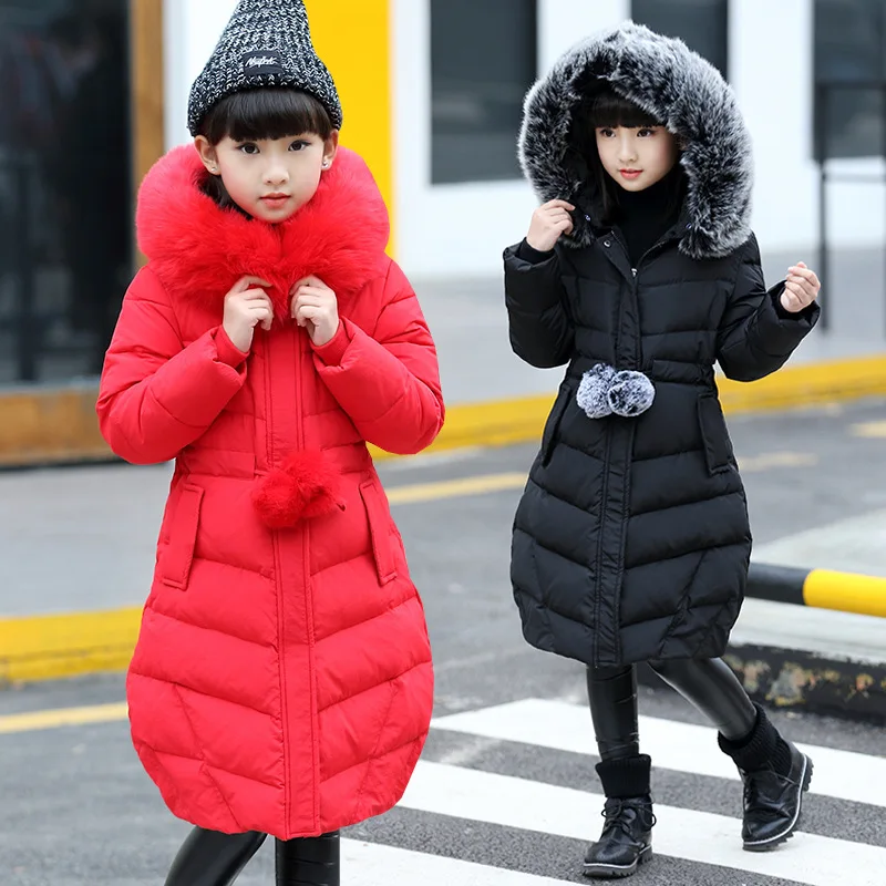 Г. Куртка с меховым капюшоном для девочек, детская зимняя парка Толстая зимняя куртка с хлопковой подкладкой для детей, рождественское зимнее пальто