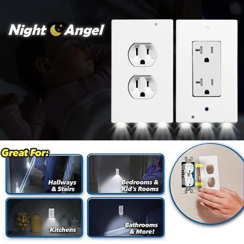 

Plug Cover LED Night Light PIR Body Motion Sensor Activated Safety Light Angel Wall Outlet Hallway Bedroom Bathroom Night Lamp