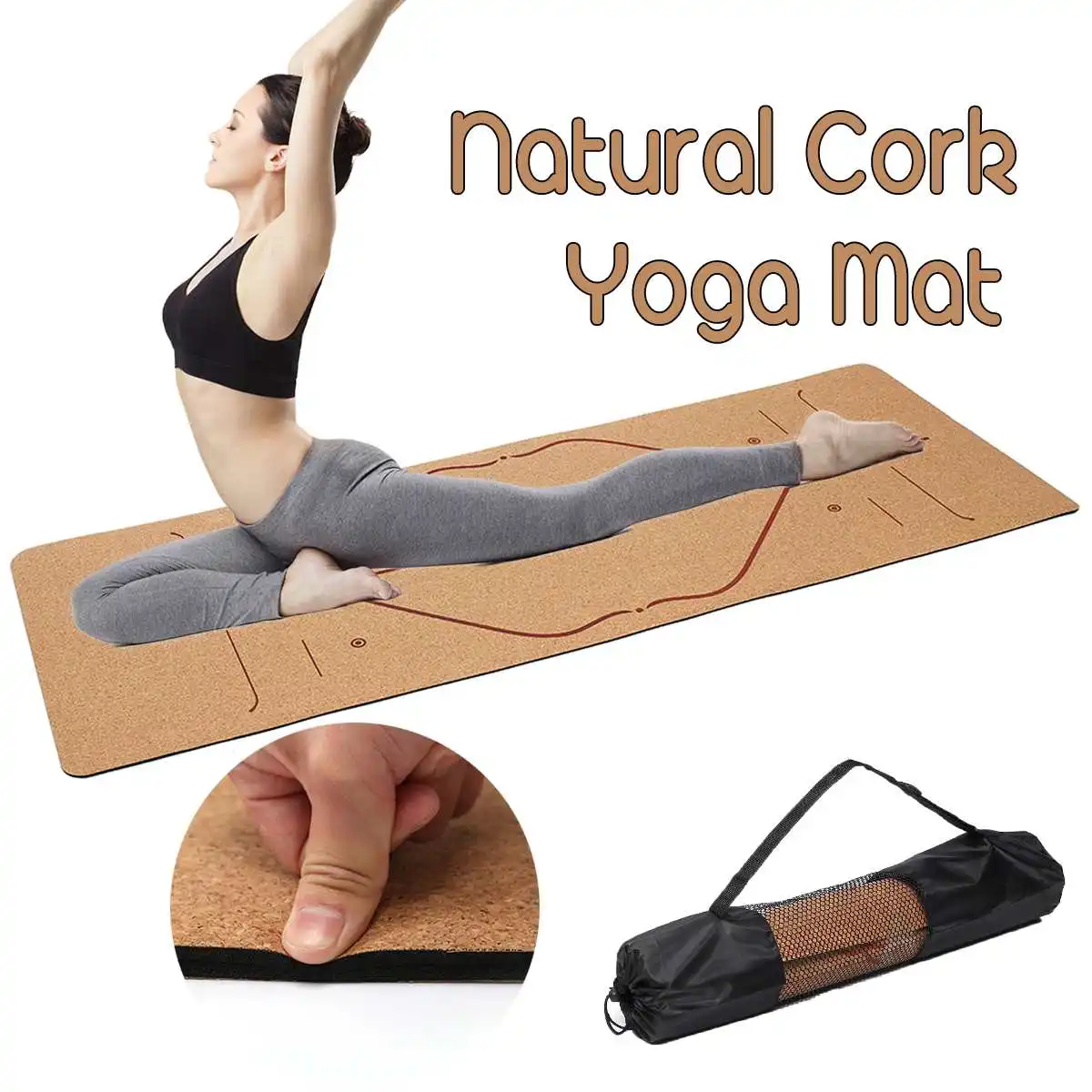<+> 5 мм Натуральная Пробка TPE Yoga Mat 183X68 см Нескользящий Фитнес Спорт Тренажерный Зал Pad Пилатес ✔
