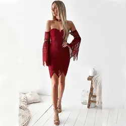 MUXU лето красный кружево платье vestidos verano 2019 для женщин пикантные с открытыми плечами Платья для вечеринок Украина одежда bodycon sukienki jurken