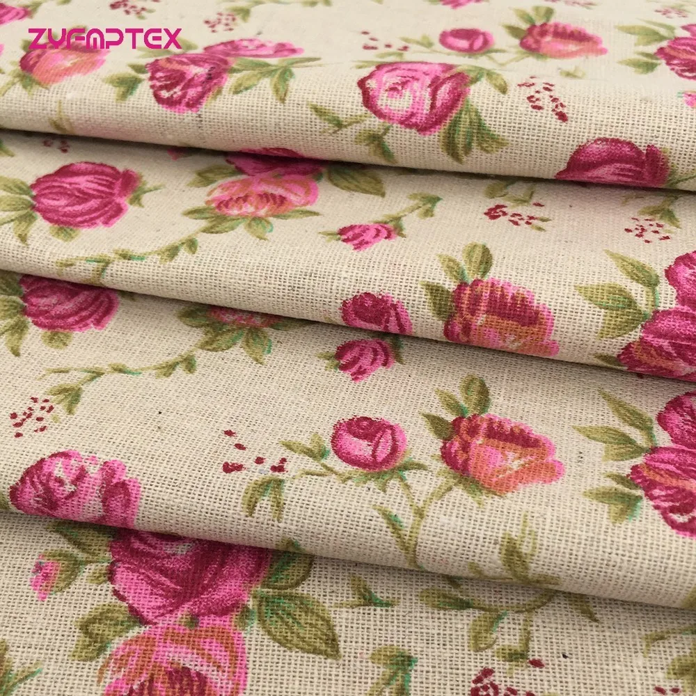 

150x45cm Rose Pattern Print Cotton Linen Fabric Density 51/40 For Sew Cushion Cover Tablecloth Patchwork DIY Sewing Material