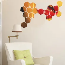 

12 Pieces/Set Hexagonal Mirror Acrylic Wall Stickers Background Wall Crystal Gold Silver Sticker Bedroom Decor