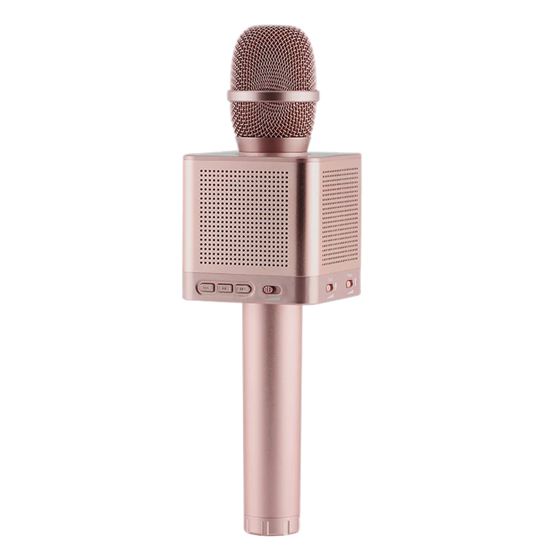 

Q10S Wireless Karaoke Microphone 2.1 Sound Track Dimensional Sound Voice Change 4 Speakers Smart Microphone Rose gold