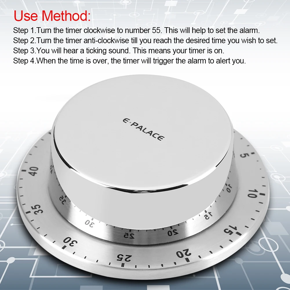 60 Minutes Stainless Steel Manual Kitchen Timer with Base