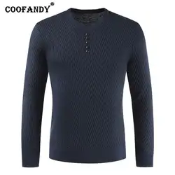 Новая мода Повседневное Для мужчин v-образным вырезом Зима кнопка вязаный сплошной Regular Fit теплый пуловер свитер регулярные