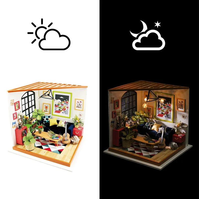

Robotime DIY LED Wooden Puzzle House Toy Wood Building Kits Puzzles Locus's Sitting Room Decorations Toys For Kids