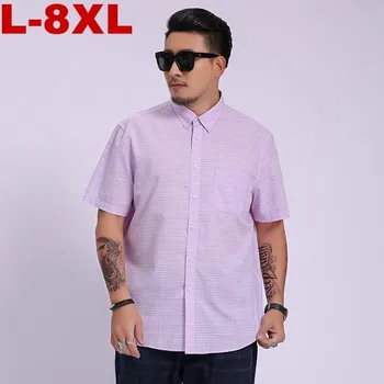 

2019 New Arrival Mens High Quality Fashion Super Large Plaid Summer Men Short Sleeve Cotton Shirt Casual Plus Size 8xl 7xl 6xl