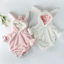 Зимняя одежда для маленьких мальчиков с заячьими ушками комбинезон с капюшоном для новорожденных флисовый комбинезон с зайчиком комбинезон для малыша Девочки Детский спортивный костюм комбинезон