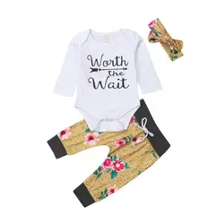 3 шт. Одежда для новорожденных детей для маленьких мальчиков с длинными рукавами для девочек ползунки Топ в горошек леггинсы с цветочным