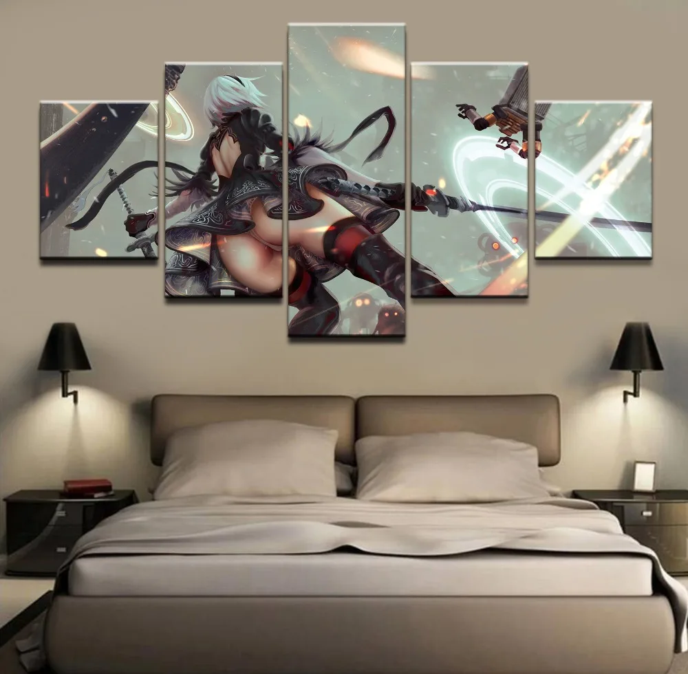 

5 Panel Game Nier Sexy Automata Modular Picture Home Decor Wall Art Canvas Paintings For Living Room Wall Modern Oil Painting