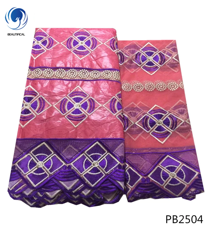 

BEAUTIFICAL Beaded African Bazin Riche Getzner fabric high quality bazin lace fabrics and 2yards lace fabrics for women PB25