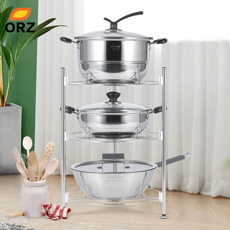 ORZ 3 الطبقة المطبخ تخزين الرف كونترتوب المنظم الفولاذ المقاوم للصدأ عموم الرف وعاء حامل اكسسوارات المطبخ المنظم DishRack