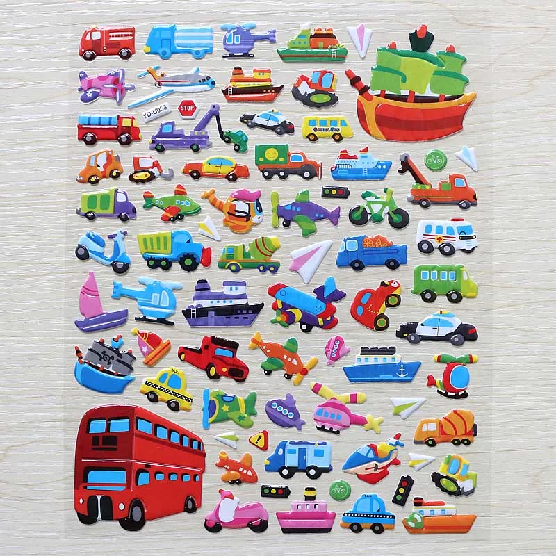 

Large lot Mixed Cartoon Bubble Stickers Transport Cars Children Kids Girls&Boys Cartoon Stickers Decoration Scrapbook
