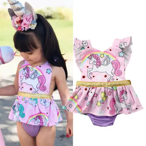 

3-18M Newborn Baby Girls Unicorn Cartoon Bodysuit Outfits Set Sunsuit Playsuit Cute Baby Clothes