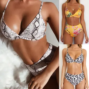 

2019 Fashion Lady Women Sexy Python Leopard Bikini Set Push-Up Padded Swimwear Swimsuit Bathing Beachwear