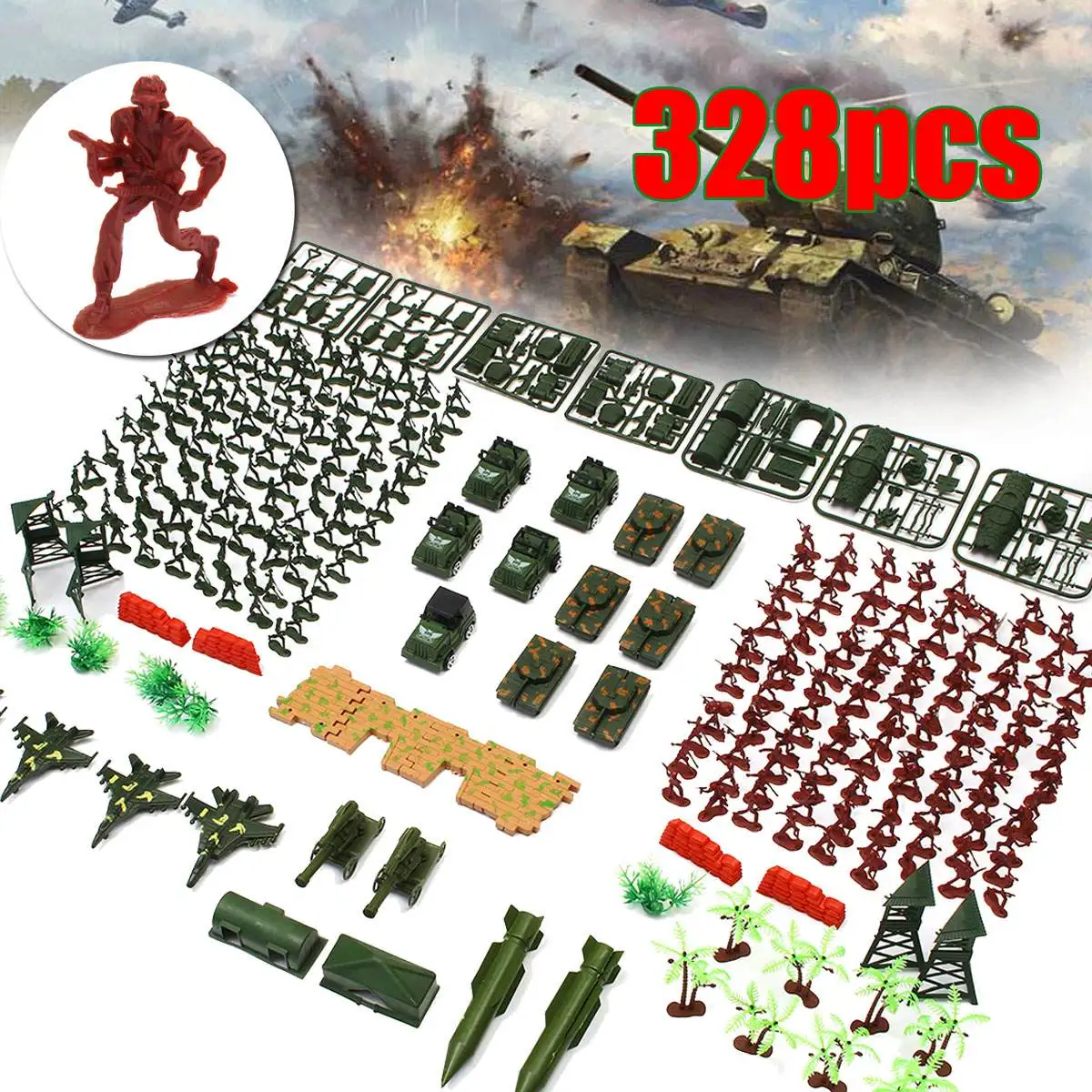 

LBLA 328Pcs 4cm Plastic Soldier Model World War II Soldier Military Toy Set for Children