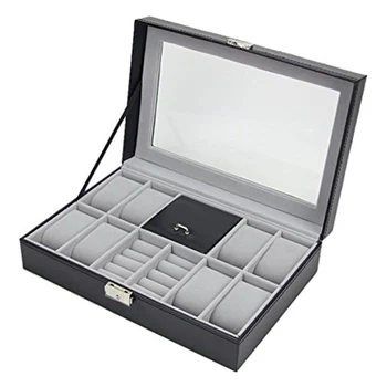 

11-grids Faux Leather Watch Jewelry Display Storage Box Black