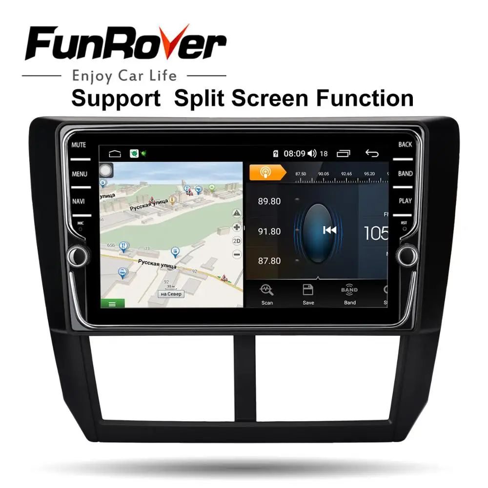 Funrover android 9,0 2 din автомобильный dvd мультимедийный плеер для Subaru Forester 2008-2012 радио gps Восьмиядерный 4G+ 64G Разделенный экран navi