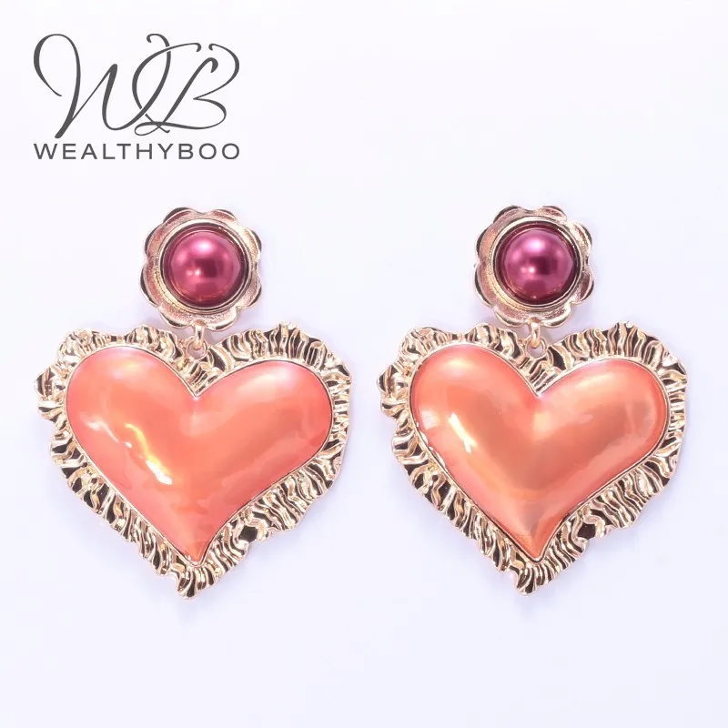 WEALTHYBOO новые женские металлические висячие серьги в форме сердца модные