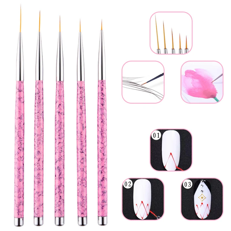 

5Pcs Different Size Nylon Nail Paint Brushes Pink Fineliner Watercolor Acrylic Painting Brush Pens For Art Professional Supplies