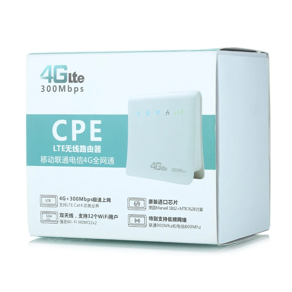 Kinle 4G LTE CPE мобильный WiFi роутер для sim карты 300 Мбит/с Поддержка 3G Marvell 1802 + MTK7628