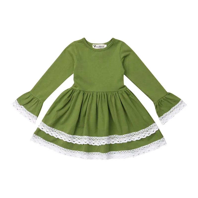 1 6Y Infant Baby Girls Dresses for kids Green Cotton Long Sleeve Lace ...