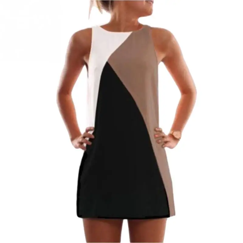 

Elegant Fashion Women's Summer Sleeveless Geometric Joint Mini A-line Dress Sundress Female For Summer Beach Party
