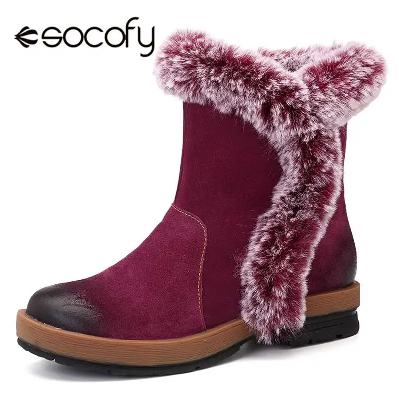 Зимние сапоги Socofy из натуральной кожи женские плюшевые стельки ботильоны с