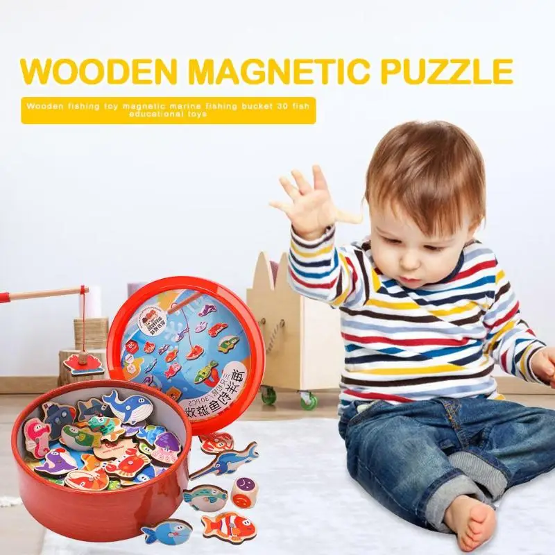 Открытый магнитный рыболовный родитель-ребенок Интерактивная игрушка деревянная рыбка игрушки для ванной головоломки Развивающие