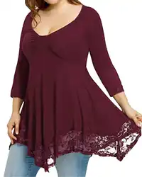 Для женщин хлопок лоскутное кружево пуловер блузка рубашка ZANZEA 2019 Весна повседневное тонкий сексуальный V образным вырезом 3/4 рукав