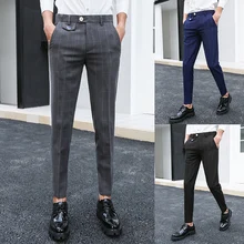 Autumn New Dress Pants Men Formal Plaid Suit Pants Man Slim Fit Fashion Social Business Casual British Style Trousers Male