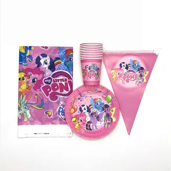 

New Sale 31pcs/lot My Little Pony Theme Kid Birthday Party Decorations Cups Plates Family Party Tablecloth Banners Supplies
