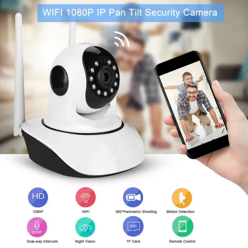 

1080P Security IP Panoramic Pan Tilt Camera WIFI Motion Sensor Real-time Alert Wireless IR Night CCTV Cam 110V-240V