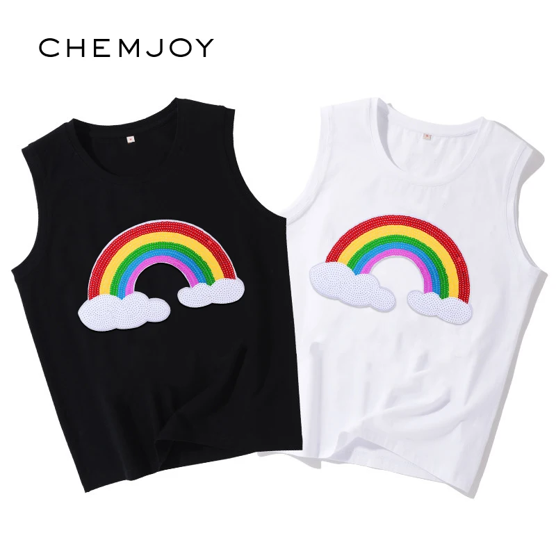 

Large Sequin Patch Rainbow Iron on Patches for Clothing T-shirt Sew on Sequined DIY Craft Motif Applique Clothes Stickers Badges