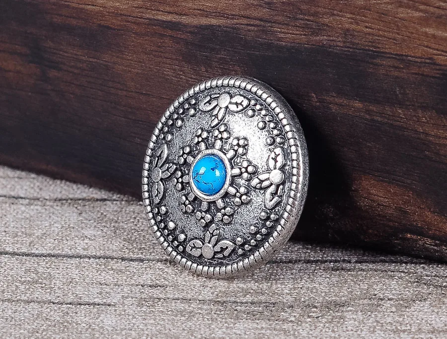 

10PC 26MM Bule Turquoise Sunburst Old Silver Floral Rope Leathercraft Conchos