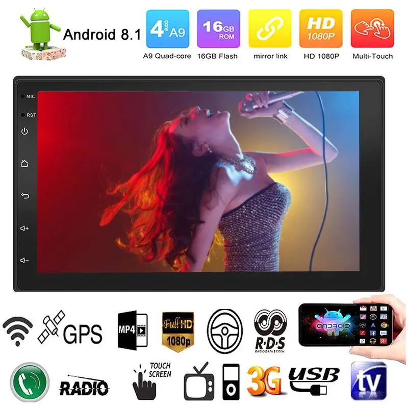 

Android 8.1 System 16g Memory Touch Screen Button 2 DIN 7 Inch HD Bluetooth MP5 Player Dual Ingot GPS Navigation All In One