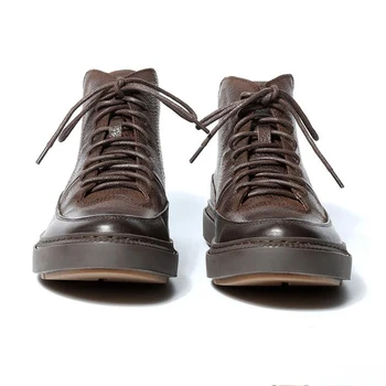 Men Genuine Leather Winter Boots Lace Up Black Ridding Boots Boys Students Casual Ankle Boots Fashion Sneakers Shoes spring men casual shoes winter male luxury trainers adult ankle boots genuine leather hook loop solid suede flatform sneakers