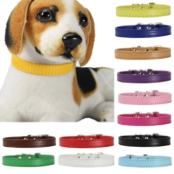 

For Dogs Adjustable Cats Neck Strap PU Leather Soft Popular Solid Colorful Pet Supplies Pet Collars 1PC High Quality Safe