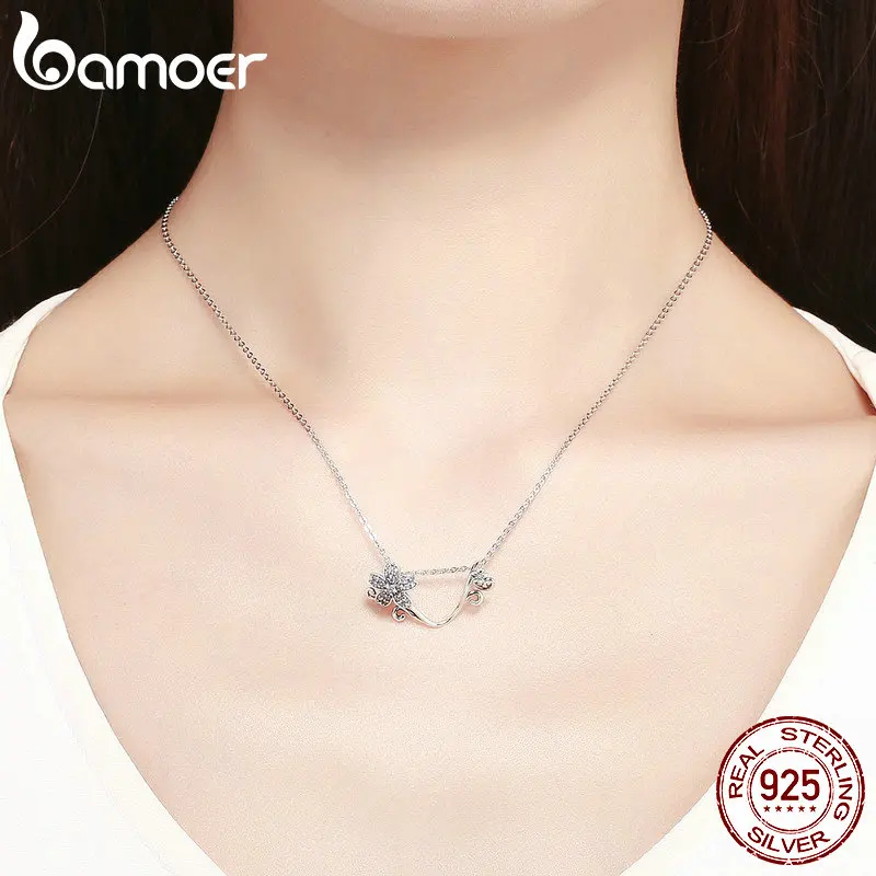 BAMOER Hot Sale Authentic 925 Sterling Silver Sakura Cherry Flower Pendant Charms Fit Original Bracelets Jewelry Making SCC1033