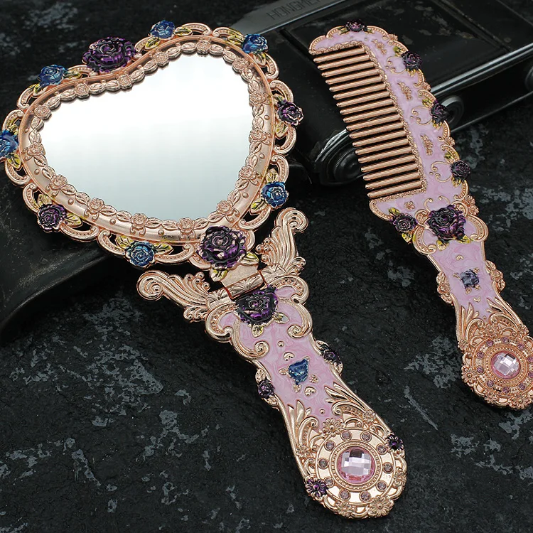 Европейский вырос туалетный зеркало день рождения творческий Подарочное косметическое зеркало классический, в ретро стиле ручной клади косметическое зеркало с гребнем комплект 352