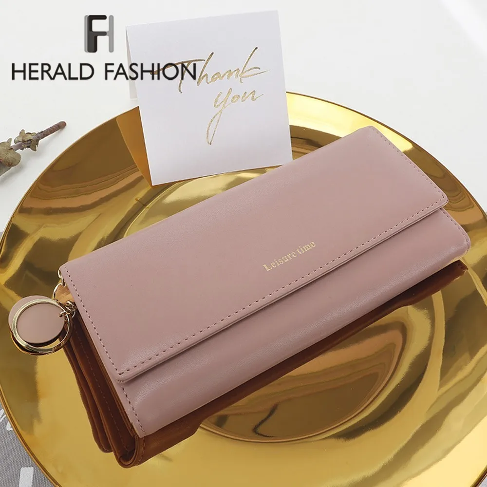 Herald Мода Длинные Solid Элитный бренд Для женщин кошельки Hasp кожаный бумажник женский кошелек сцепления Деньги Для женщин кошелек портмоне