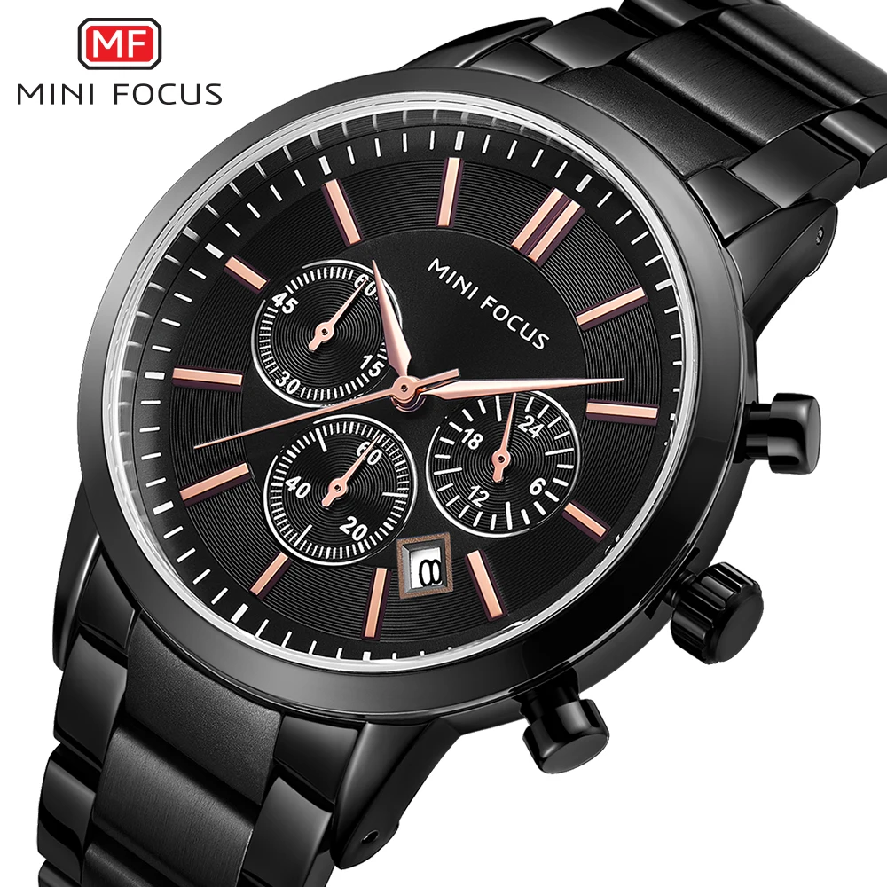 

MINI FOCUS Casual Fashion Quartz Watch Men Meatl Strap Working Sub-dial Calendar Chronograph Sport Mens Watches Top Brand Luxury