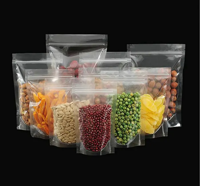 

100Pcs Clear Plastic Stand-up Beverage Drink Coffee Packaging Bag,Resealable Zip Lock Grain Candy Baking Food Pouch package Ba